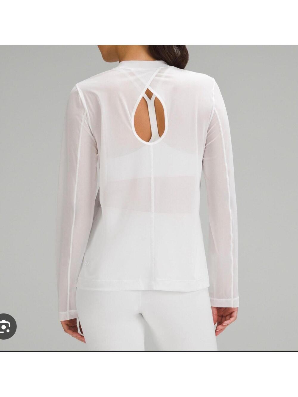 EUC Lululemon Keyhole Mesh Long Sleeve Top SZ 8 White Yoga Athletic